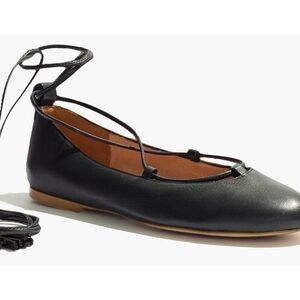 NEW IN BOX MADEWELL Black Leather Lace-Up Flats